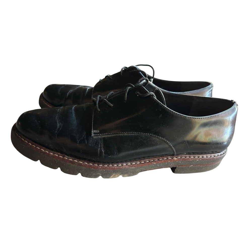 Stuart Weitzman Womens 8 1/2 Black Leather Lug Sole Derby Oxfords Shoes Spain‎